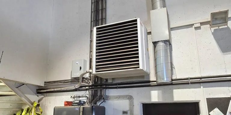 Aerotemper med Toshiba Super Digital Inverter i verkstaden hos GS-Maskin